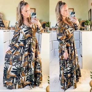 Z&L A-Line Maxi Button Front Animal Safari Dress